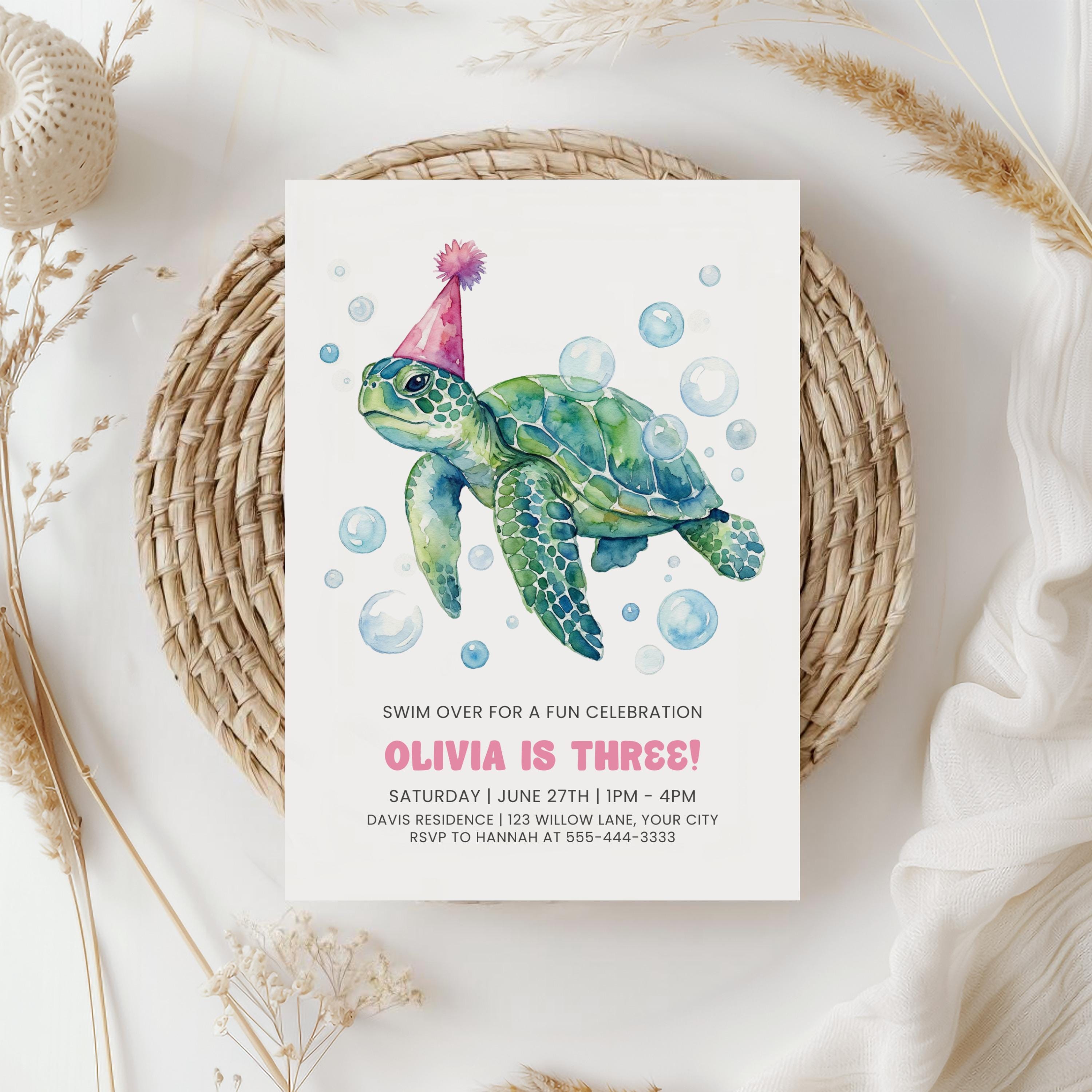 Sea Turtle Party Invitation Template Editable, Kids Under the Sea ...