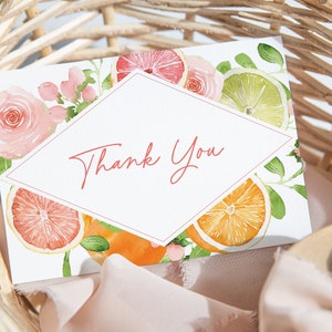 Citrus Thank You Card, Summer Fruit Thank You Note, Botanical Note Card, Oranges, Lime, Grapefruit, Lemon, DIY Editable Template 151