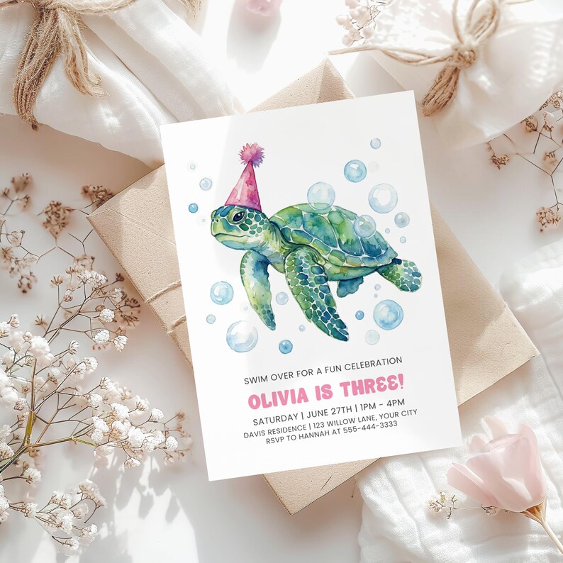 Sea Turtle Party Invitation Template Editable, Kids Under the Sea ...