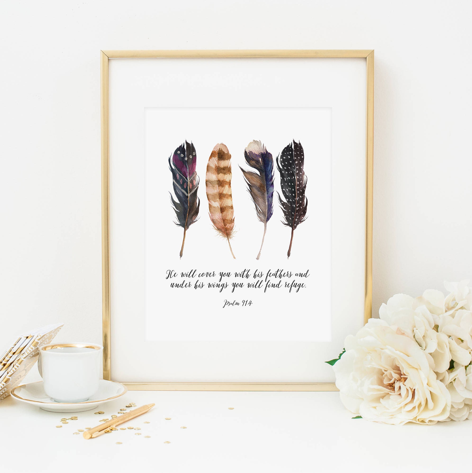 He will Cover You With His Feathers Printable Psalm 914 Etsy
