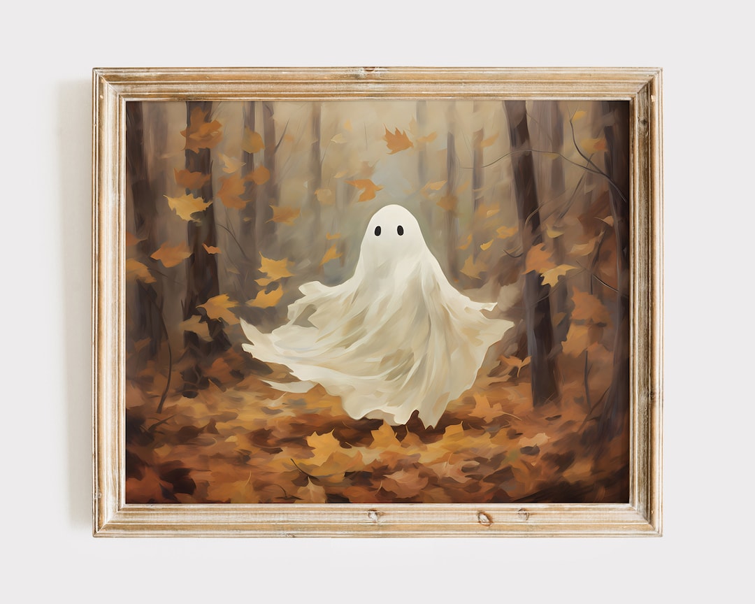 Cute Ghost Walking in Woods With Swirling Leaves Spooky - Etsy