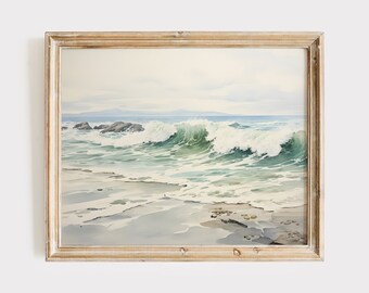 Vintage Seascape Painting, Antique Beach House Print, Oceanscape Printable Art, Nautical Home Decor, Coastal Watercolor Painting, Ocean Art