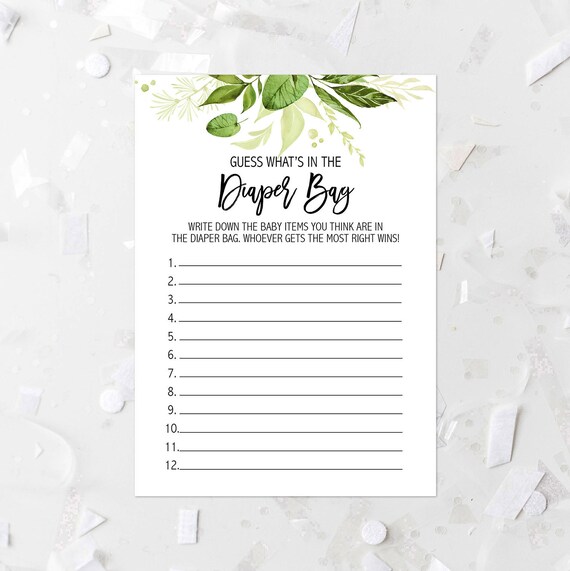 Greenery Guess Whats In The Diaper Bag Baby Shower Game Etsy