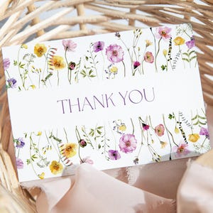 Mohnblume Dankeskartenvorlage, bearbeitbares gefaltetes Blumenmuster, Cottagecore Gartenparty oder Dusche Dankeschön 141