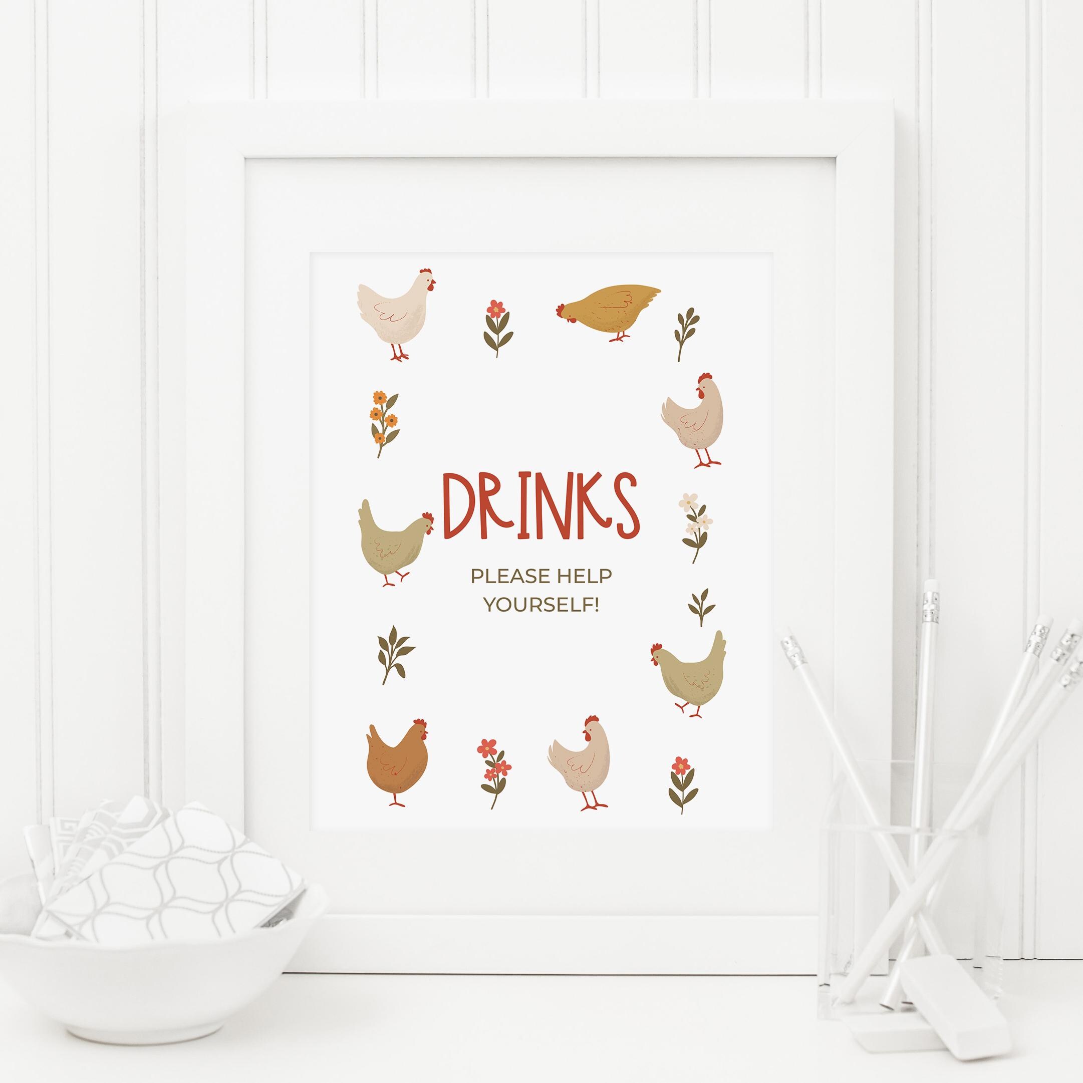 Chicken Drinks Sign, Instant Download, Farm Drink Table Sign, Beverage ...