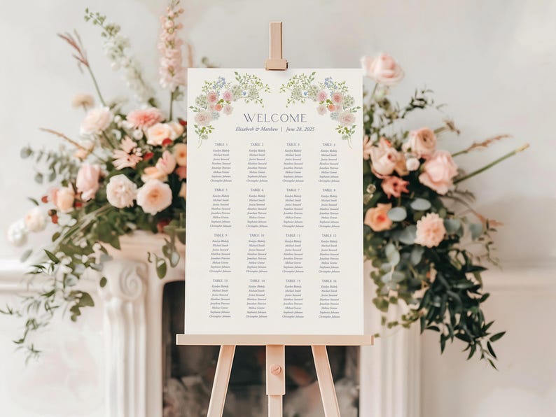 Spring Wedding Seating Chart, Cottage Floral Wedding Table Plan ...