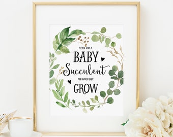 Please Take A Baby Succulent And Watch Baby Grow Sign, Printable, Greenery Baby Shower Favors Sign, Baby Shower Decoration Cactus Favors 276
