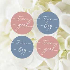 Minimalist Gender Reveal Party Stickers, Instant Download, Team Girl, Team Boy, Modern Boy or Girl Team Labels, Pink and Blue BP2