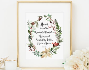 He Will Be Called Wonderful Counselor Printable Isaiah 9:6 Christmas Quote Christmas Scripture Wall Art Christmas Bible Verse Wall Art 408