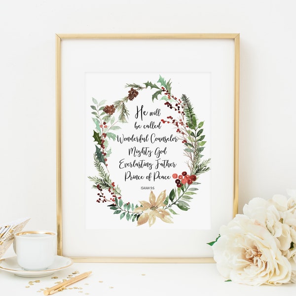 He Will Be Called Wonderful Counselor Printable Isaiah 9:6 Christmas Quote Christmas Scripture Wall Art Christmas Bible Verse Wall Art 408
