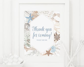 Strand bedankt voor je komst, neem één bord, instant download, gunstenbord, Boho Ocean decoratie bruidsdouche, bord babyshower 429