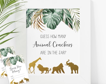 Jungle Guess How Many Animal Crackers Are In The Jar Printable Safari Animal Baby Shower Game Guessing Game Mingling Game Ice Breaker