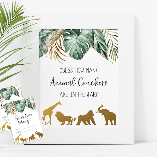 Jungle Guess How Many Animal Crackers Are In The Jar Printable Safari Animal Baby Shower Game Guessing Game Mingling Game Ice Breaker 362