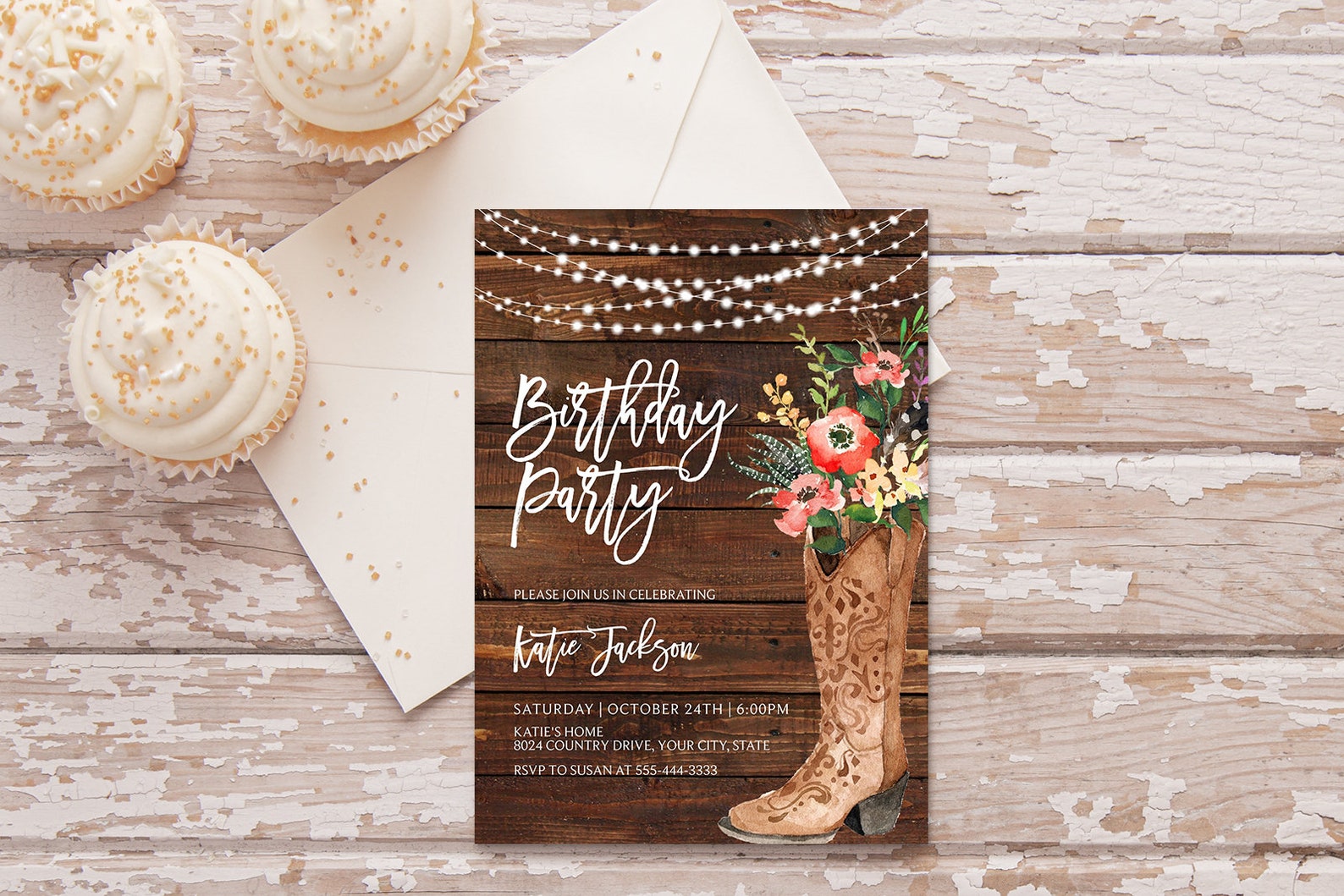Editable Cowgirl Boot Birthday Party Invitation Country Etsy