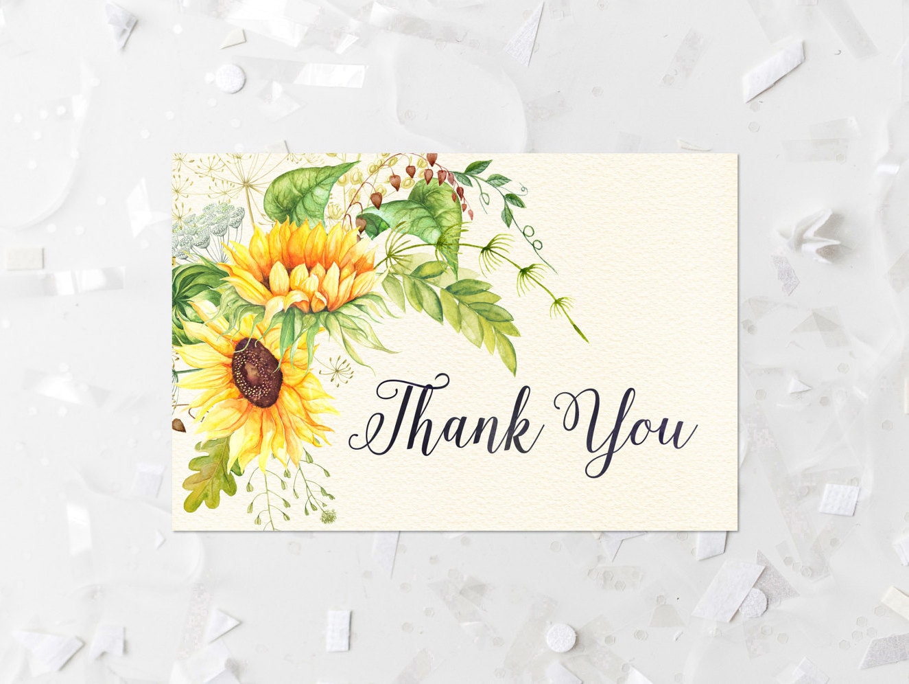 Sunflower Thank You Card Printable Yellow Floral Thank You Etsy