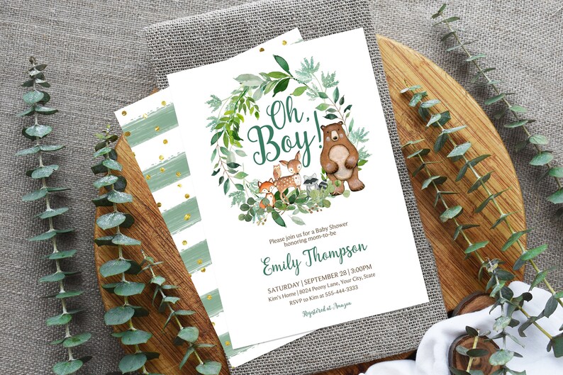 Oh Boy Baby Shower Invitation Woodland Animal Baby Shower Etsy