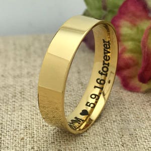 5mm Gold Wedding Ring, Personalize Stainless Steel Ring,Custom Promise Ring,Promise Ring for Her, Purity Ring, Coordinates Ring, SSR483