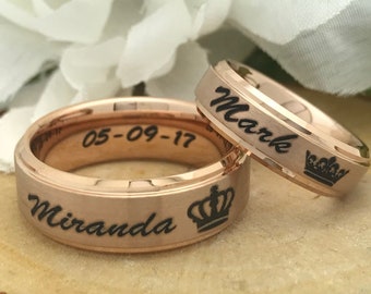His and Her Titanium Ring Set, King and Queen Rings, Personalized Rose Gold Plated Titanium Ring Set, Couples Ring Set, Matching Couple Ring