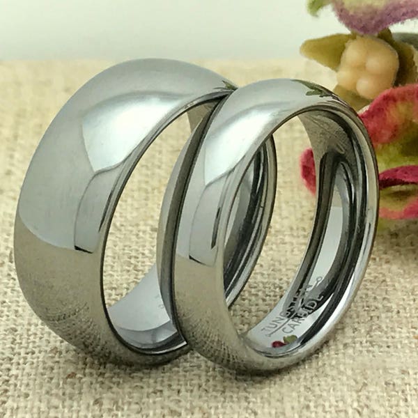 8mm/5.5mm Personalized Tungsten Rings, His & Hers Wedding Bands, Custom Engraved Wedding Ring Set, Wedding Band Set, Couple Rings