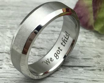 6mm Personalized Stainless Steel Ring, Mens Wedding Band, Custom Engraved Promise Ring for Him, Purity Ring for Him, DOJSSR088