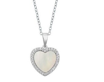 Sterling Silver Heart Necklace, Mother Of Pearl Heart CZ Necklace, Pave Heart Necklace, Anniversary Gift, Valentine's Gift