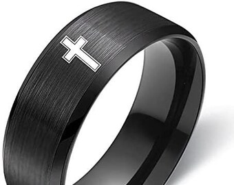 Cross Ring Cross Tungsten Wedding Ring, Brushed Finish Comfort Fit Tungsten Ring Band, Men's Wedding Band, Father's Day Gift, FREE ENGRAVING