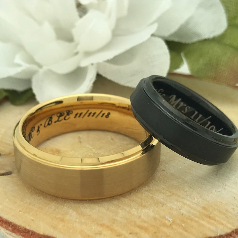Black and Gold Plated Wedding Rings Promise Ring 8mm6mm His /& Hers Wedding Rings Personalize Custom Engraved Tungsten Rings
