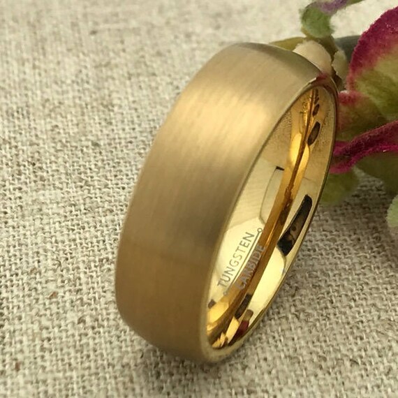8mm Tungsten Wedding Ring Personalized Yellow Gold Plated | Etsy