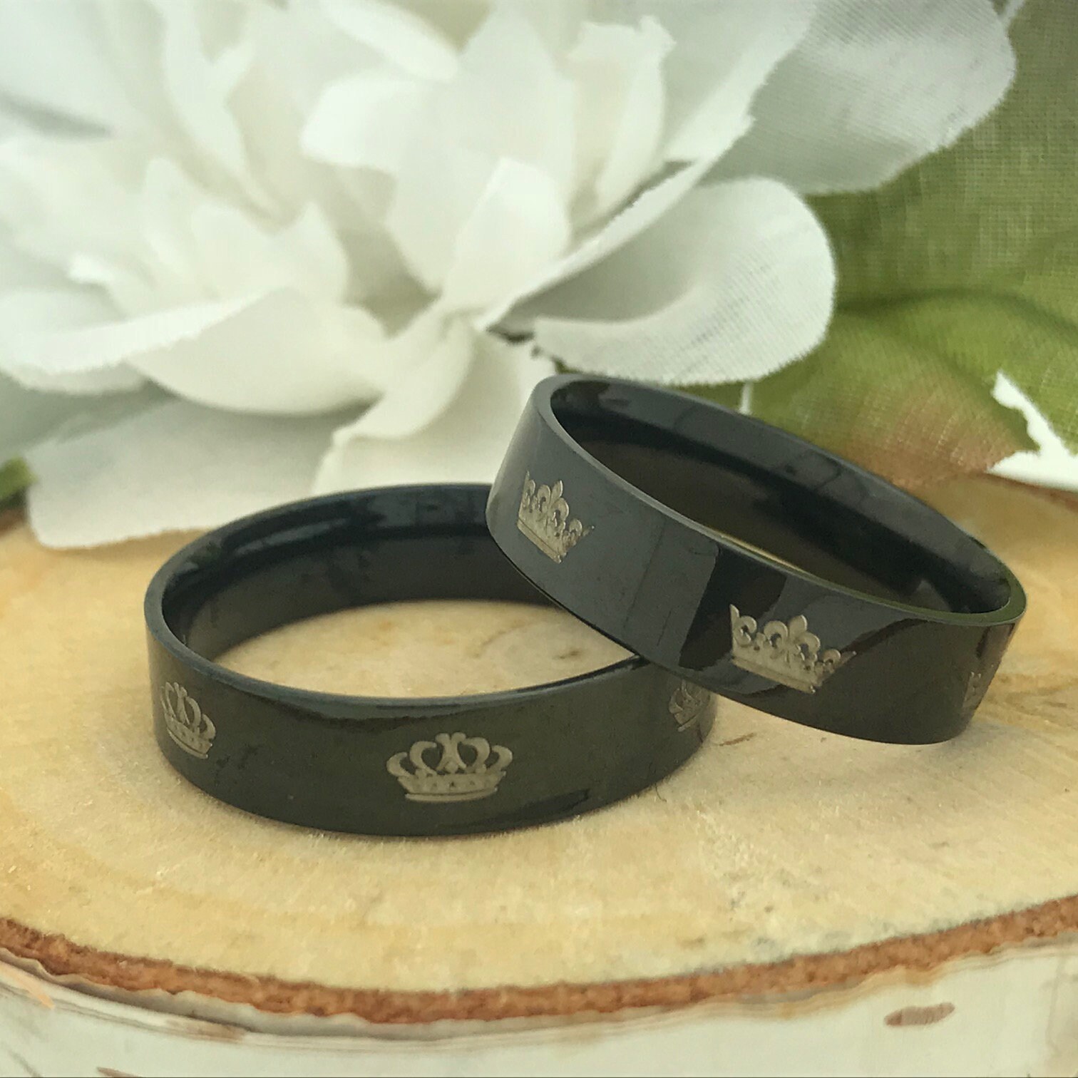 King Queen Ring Set Black Stainless Steel Anniversary Etsy