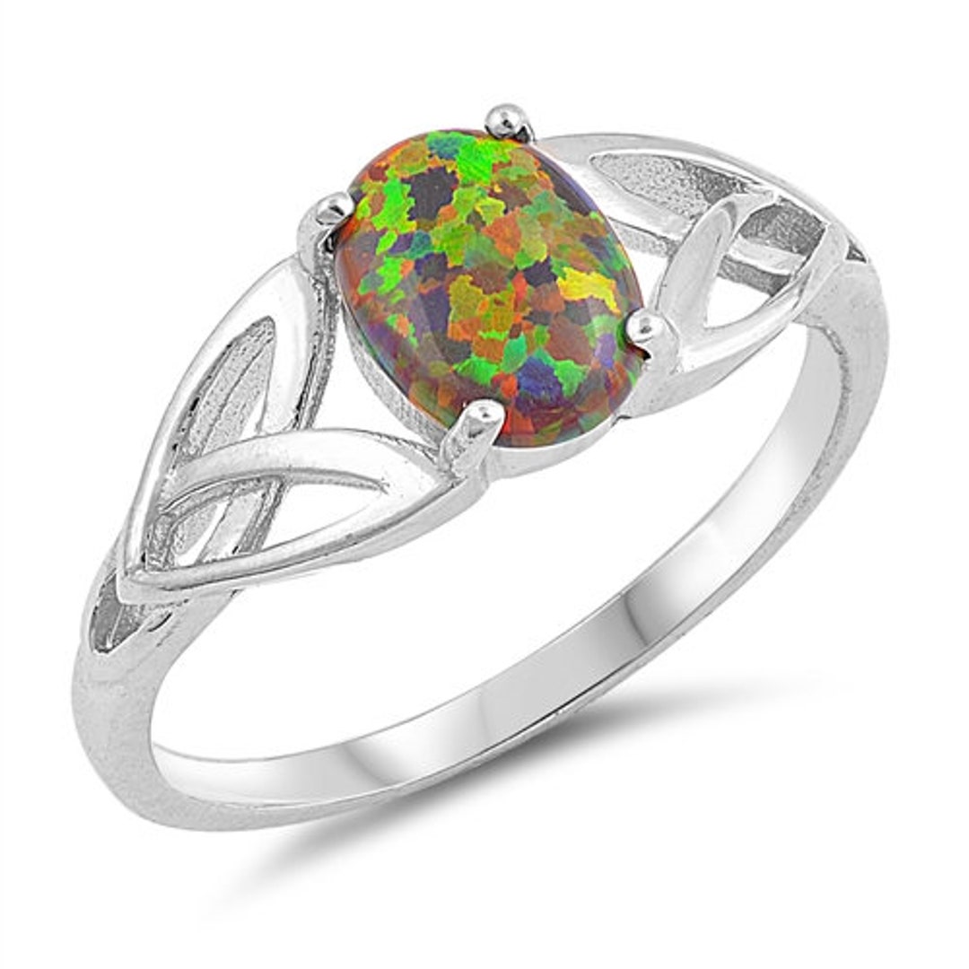 Opal Ring Sterling Silver Wedding Ring With Green Lab Opal - Etsy