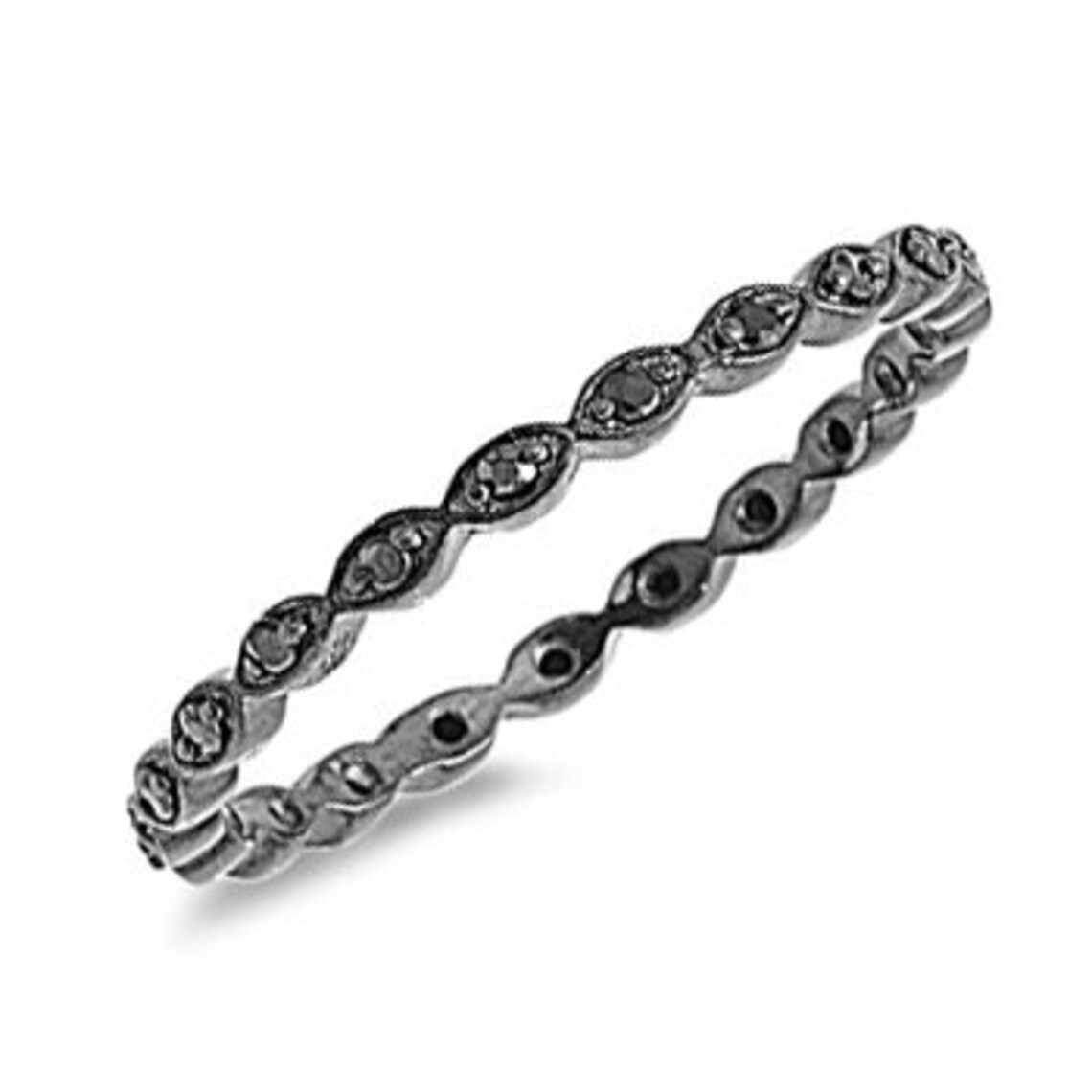 Black Eternity Stackable Ring Stacking Round Simulated Black Etsy