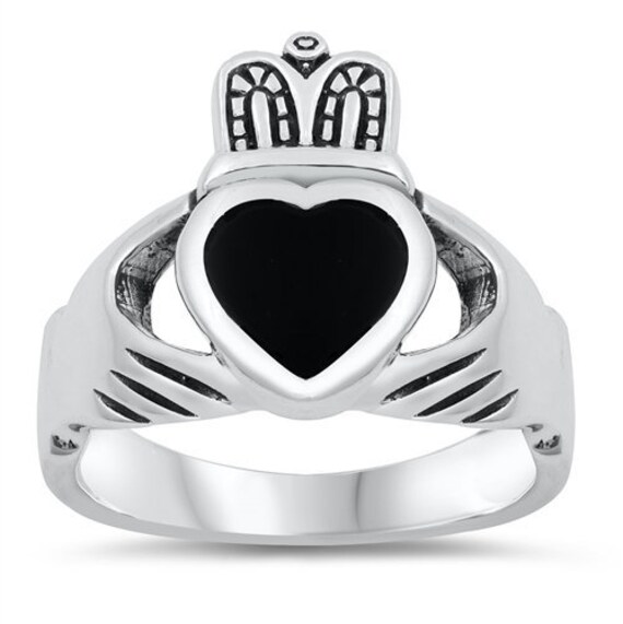 Claddagh Ring sterling Silver Black Onyx Claddagh Ring Engagement