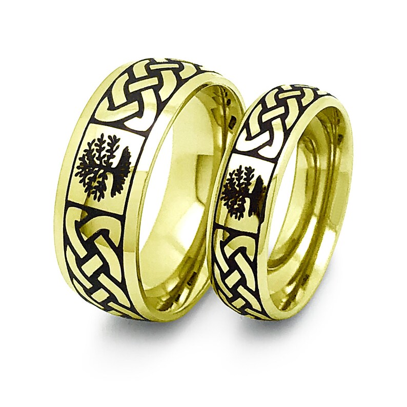 Titanium Wedding Rings, Personalized Gold Plated Titanium Ring, Celtic Rings, Promise Ring,Anniversary Ring Set, Classic Dome, Tree of shops Life