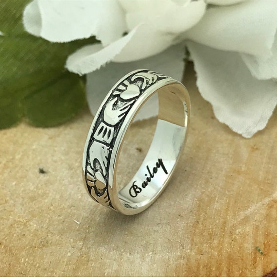 Engraved claddagh sale ring