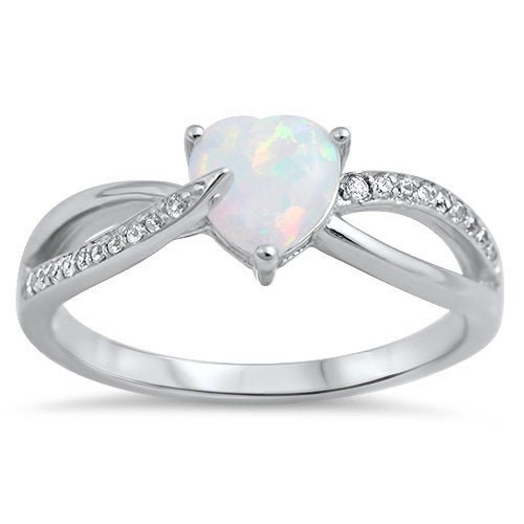 Heart Ring Heart Opal Ring Sterling Silver Opal and Cz Heart Etsy