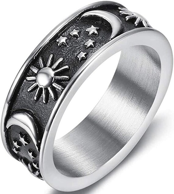 8mm moon star sun statement ring stainless steel boho jewelry for women men best sale