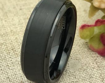 8mm Personalized Tungsten Wedding Band, Tungsten Ring, Black Wedding Band, Men's Wedding Band, Custom Engraved Ring, Promise Ring for Him