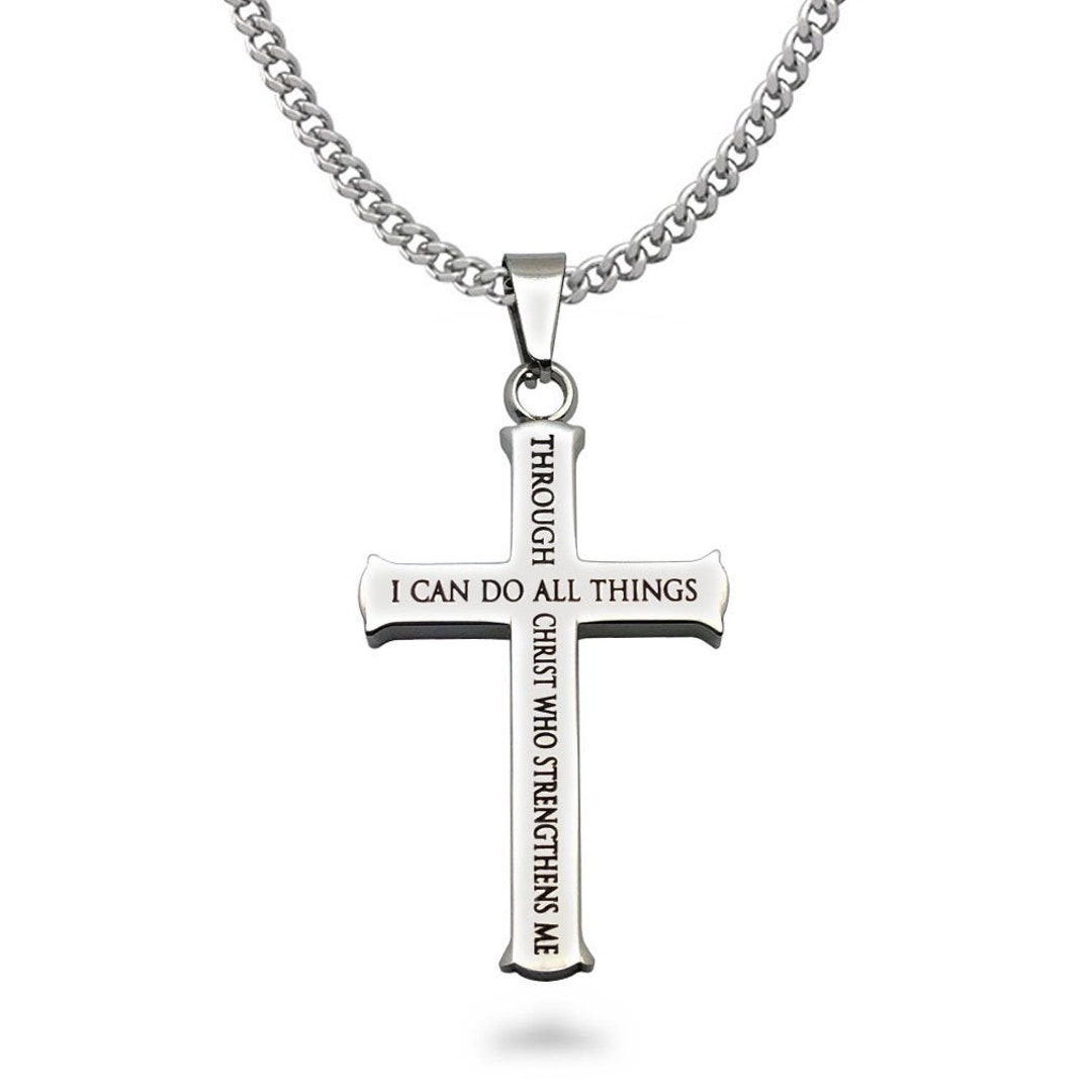 Cross necklace with bible verse inside online