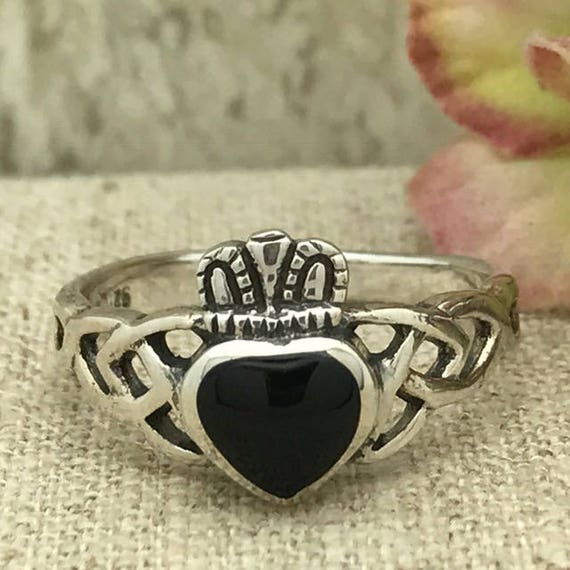Black Onyx Claddagh Ring Sterling Silver Irish Claddagh Ring With
