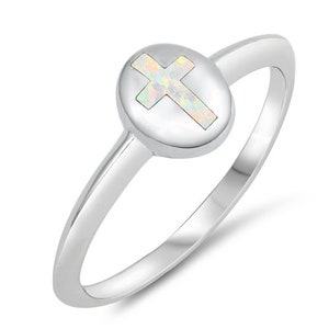 Cross Ring, Opal Ring, Petite Ring, Skinny Ring,Sterling Silver Cross Ring, Gift for Mom, Religious Ring, Christian Jewelry