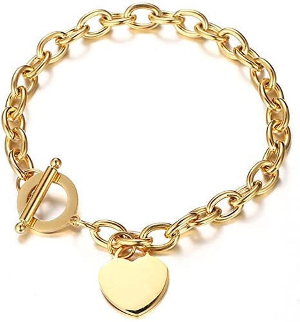 Gold Heart Bracelet Stainless Steel Gold Plated Heart Toggle Etsy