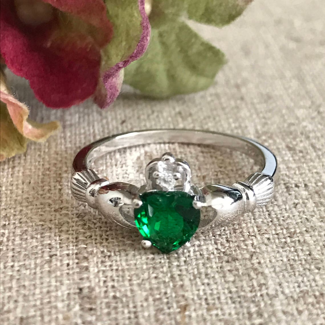 Emerald Cz Claddagh Ring 925 Sterling Silver Irish Claddagh | Etsy