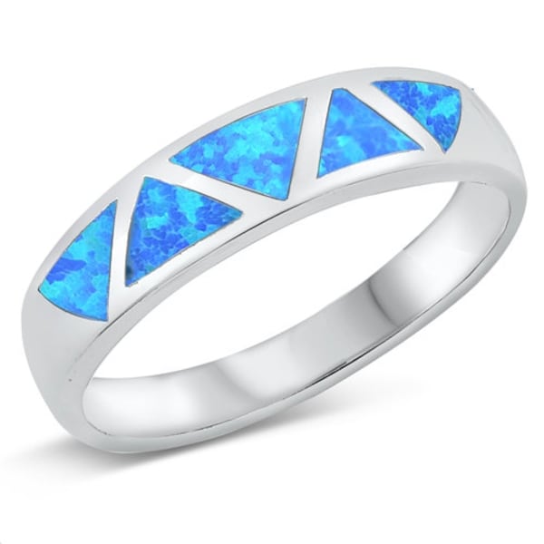 5mm Opal Wedding Band, Personalize Sterling Silver with Blue Opal Inlay, Promise Ring, Bride and Groom Wedding Band
