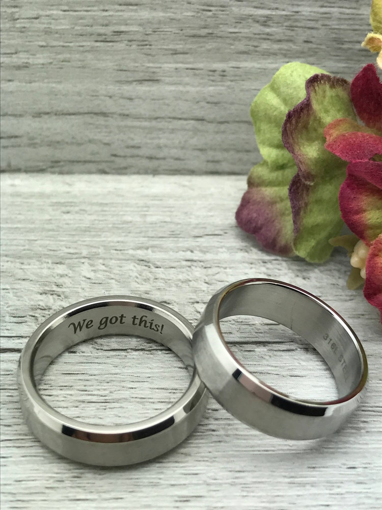 Personalized Stainless Steel His and Hers Wedding Bands Custom