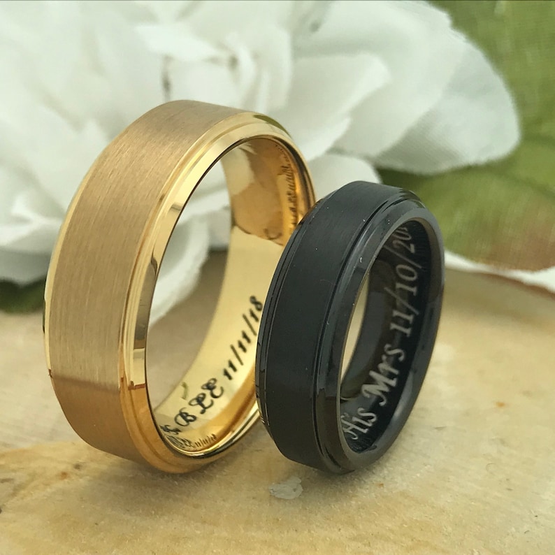 Black and Gold Plated Wedding Rings Promise Ring 8mm6mm His /& Hers Wedding Rings Personalize Custom Engraved Tungsten Rings
