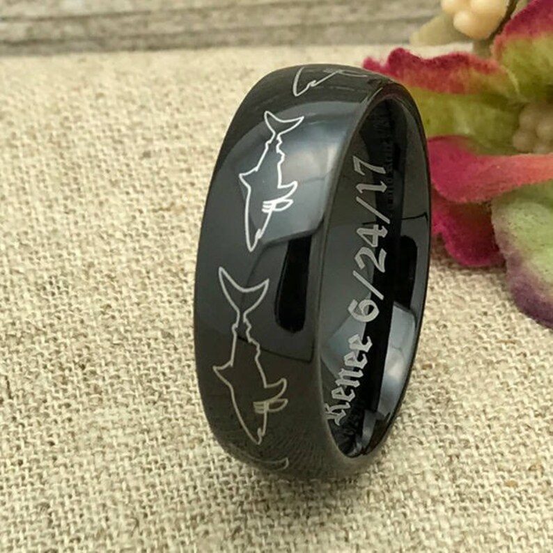 8mm Tungsten Ring, Custom Promise Ring, Promise Ring for Him, Purity Ring, Coordinates Ring, Groomsmen Ring, Date Ring, Shark Ring image 1