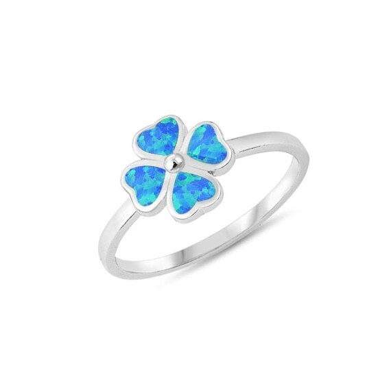 Clover Ring Sterling Silver 4 Leafs Clover Fire Lab Opal Gift For Mom October Birth stone Vintage Sterling Silver Fire Opal Clover Ring