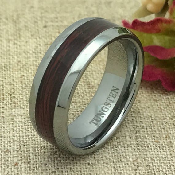 COPAUL Free Engraving-Personalized Custom Message 8MM Tungsten Ring Wood Inlay Wedding Band