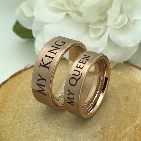 Anillos King Queen conjunto de anillos de tungsteno chapado en