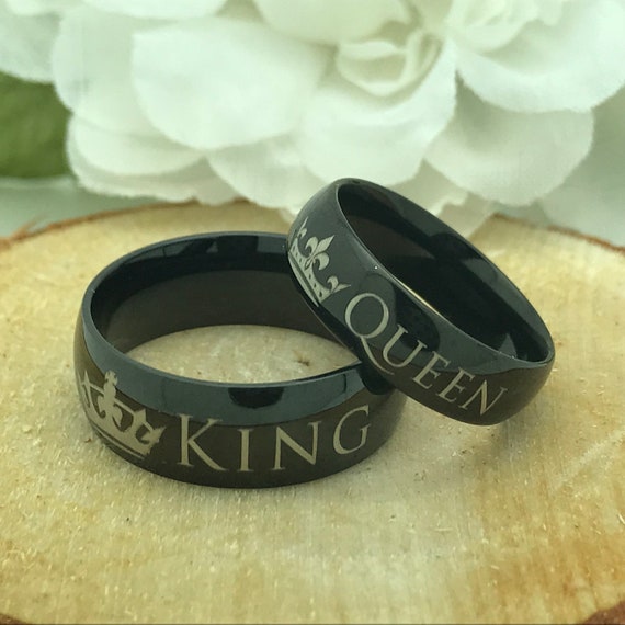 King and Queen Rings Classic Dome Titanium Wedding Rings Personalized Gold Plated Titanium Ring Promise Ring,Anniversary Ring Set